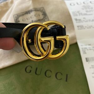 GG Marmont thin leather belt with shiny buckle